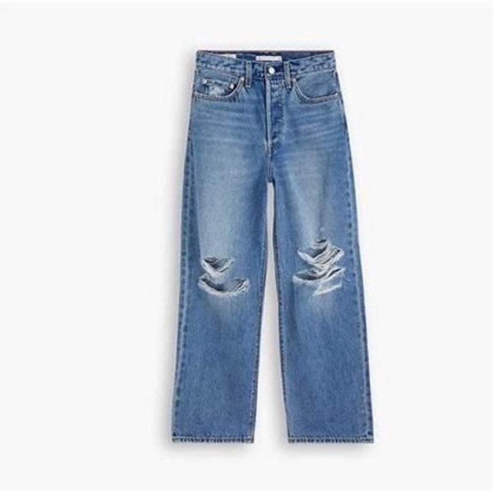 Levi’s Premium Ribcage Straight Ankle Distressed Super High Rise Jeans 32x27 NEW